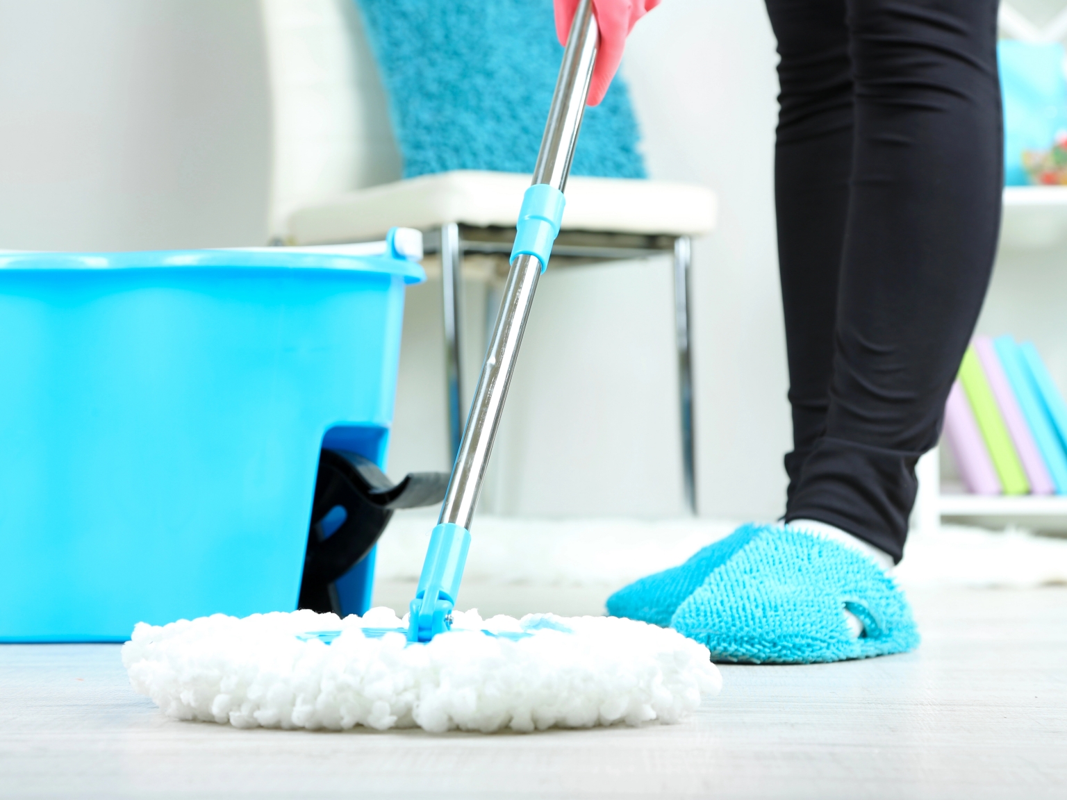 Cleaning Floor with Damp Mop