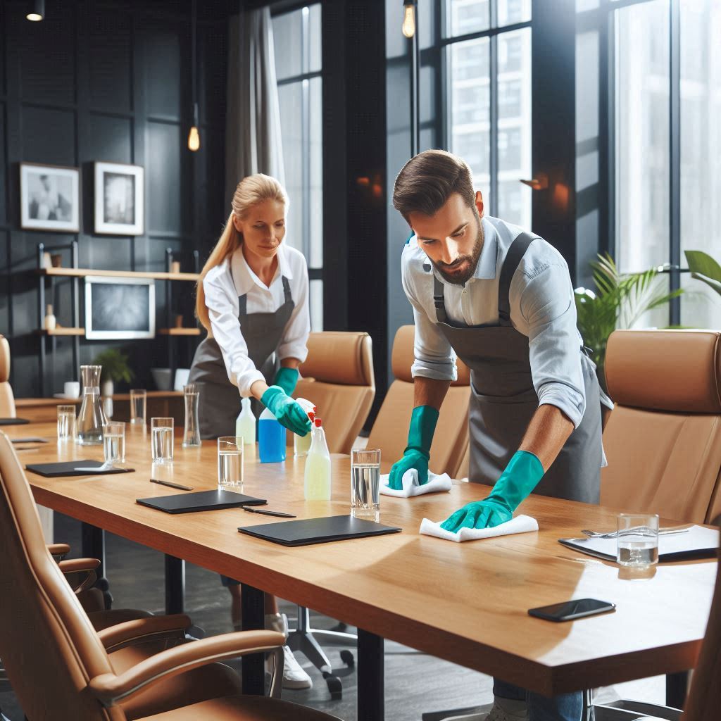 Eco-friendly cleaning in hotel office